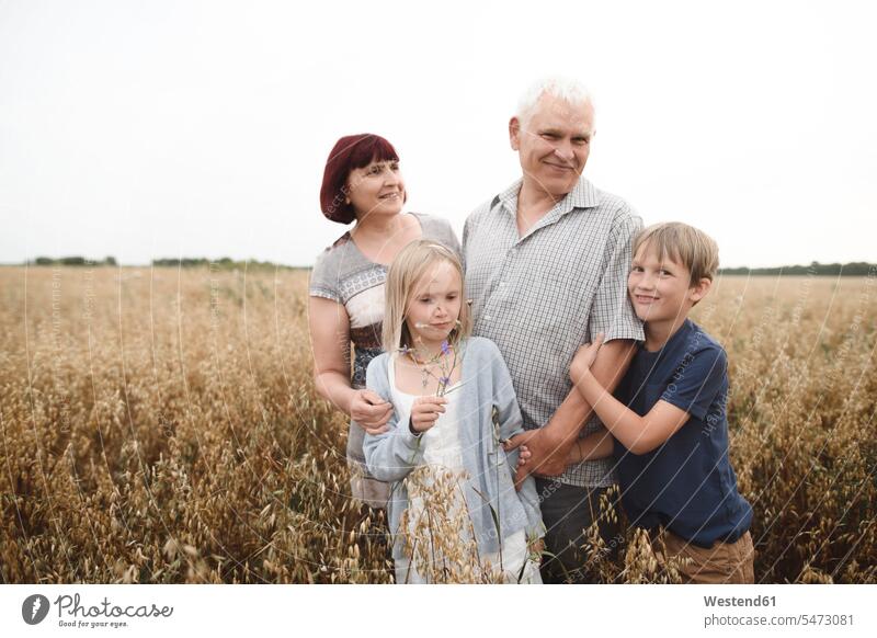 Portrait of grandparents with their grandchildren in an oat field human human being human beings humans person persons caucasian appearance caucasian ethnicity