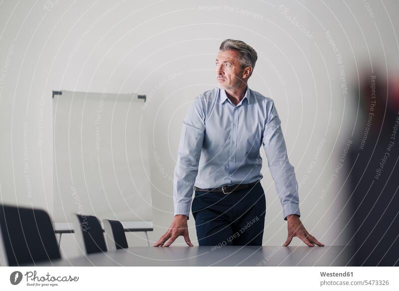 Businessman with hands on table standing in board room at office color image colour image indoors indoor shot indoor shots interior interior view Interiors day