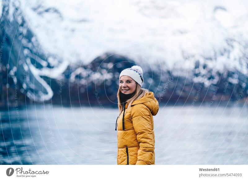 Portrait of happy tourist at Hamnoy, Lofoten, Norway human human being human beings humans person persons caucasian appearance caucasian ethnicity european 1