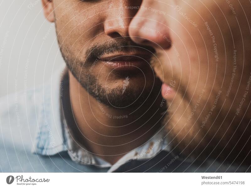 Portrait of gay male couple, mouths and beards human human being human beings humans person persons adult grown-up grown-ups grownup grownups mid adult 30 to 40