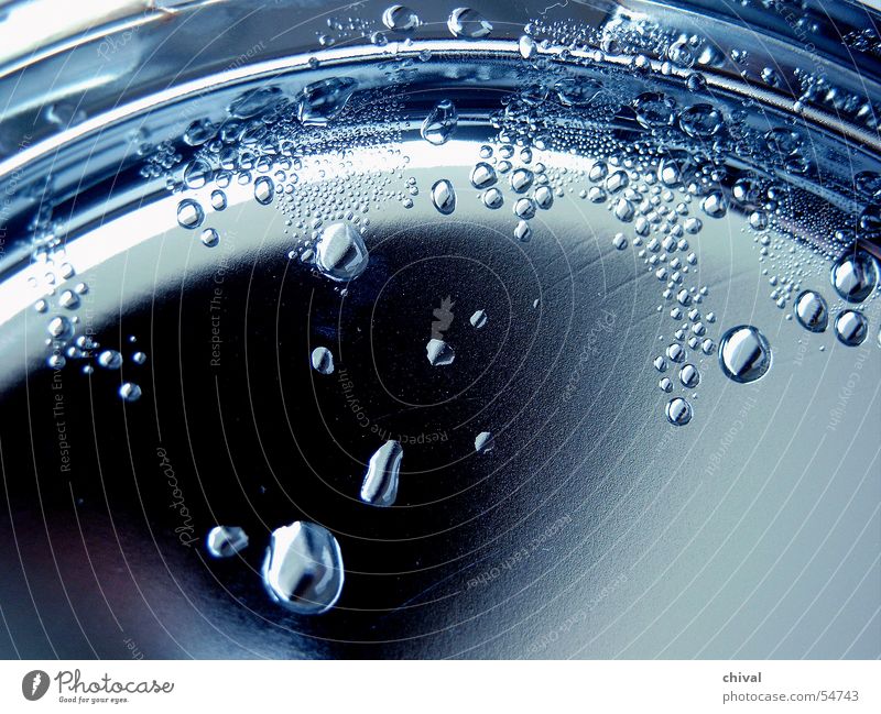condensation drops Condense Glittering Mirror Steel Edge Water Drops of water Steam Metal Reflection Blue droplet