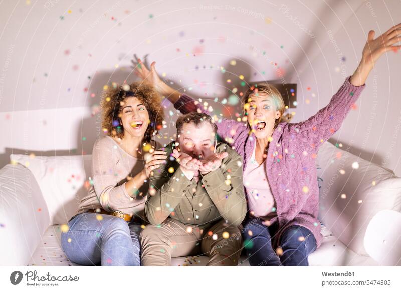 Best friends celebrating party with confetti human human being human beings humans person persons caucasian appearance caucasian ethnicity european Group