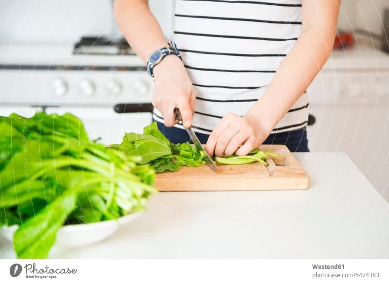 Girl chopping vegetable in the kitchen, partial view girl females girls Vegetable Vegetables child children kid kids people persons human being humans