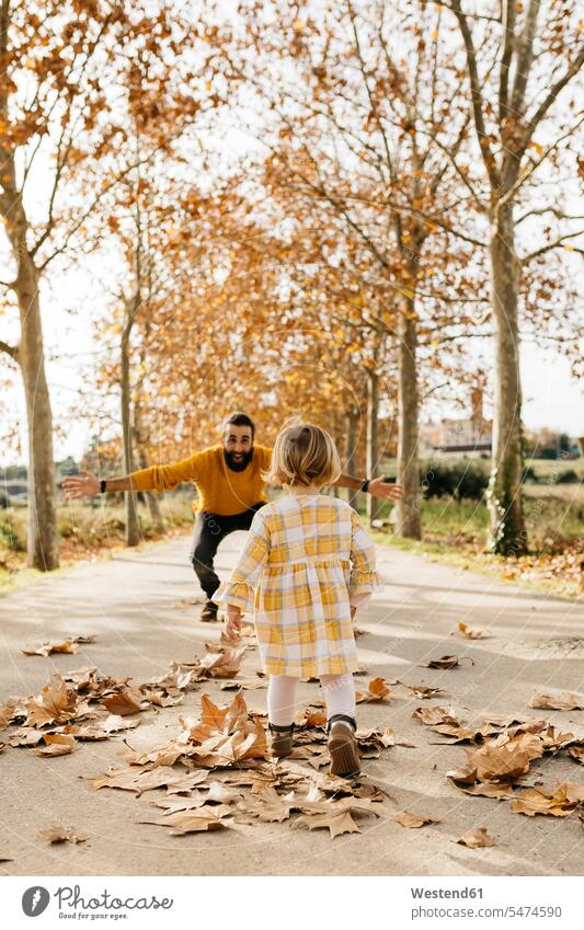 Father and daughter enjoying a morning day in the park in autumn Arms Open Open Arms Leaf Leaves open-minded Openness open-mindedness openminded openmindedness