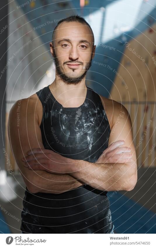 Portrait of a confident man in climbing gym (value=0) human human being human beings humans person persons caucasian appearance caucasian ethnicity european 1