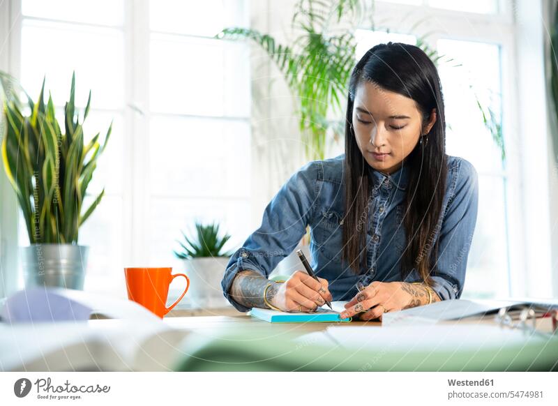 Woman working at table in office taking notes human human being human beings humans person persons 1 one person only only one person adult grown-up grown-ups