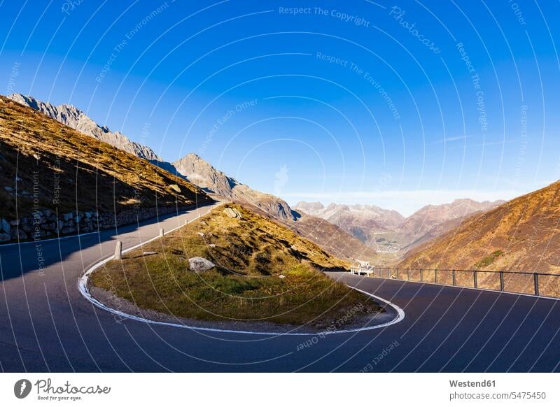 Switzerland, Valais, Alps, Furka pass, hairpin bend curving curved bent turn Curves mountain mountains winding road Winding Roads mountain pass mountain road