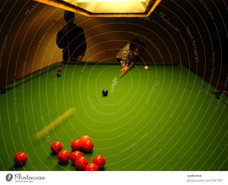 In the billiard room Playing Pool (game) Table Green Red Lamp Room Adversary Queue Friendship Night Snooker Sphere Bump Movement pool table Concentrate