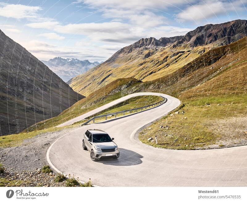 Sports Utility Vehicle on high alpine road, Timmelsjoch, Tyrol, Austria transport motor vehicles road vehicle road vehicles Auto automobile Automobiles cars