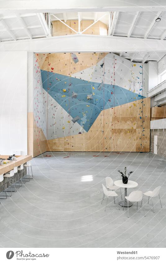 Interior of a climbing gym (value=0) chairs Tables free time leisure time Recreational Activities Recreational Activity Recreational Pursuits