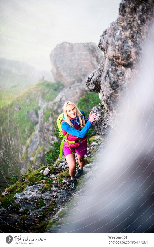 Austria, Salzburg State, Filzmoos, Female hiker Recreational Pursuit Recreational Activities Recreational Pursuits Recreational Activity hiking uphill leisure