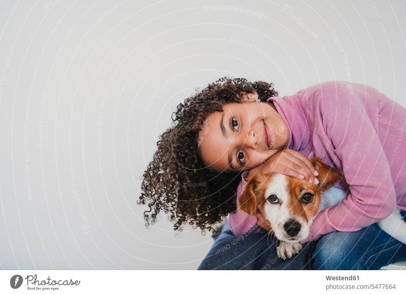 Portrait of smiling little girl and her dog human human being human beings humans person persons 1 one person only only one person children kid kids female