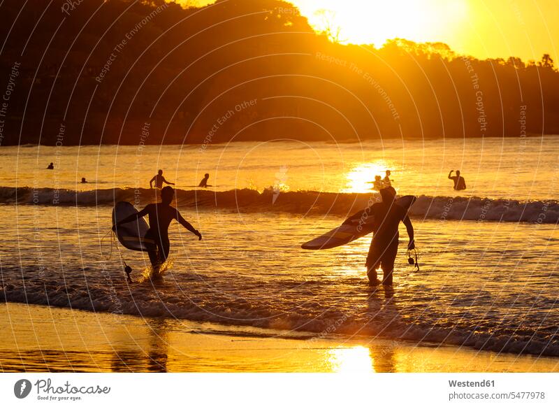 Surfers at sunset on the beach, Bali, Indonesia surfer surfers sunsets sundown beaches surfboard surfboards surfing surf ride surf riding Surfboarding Asia