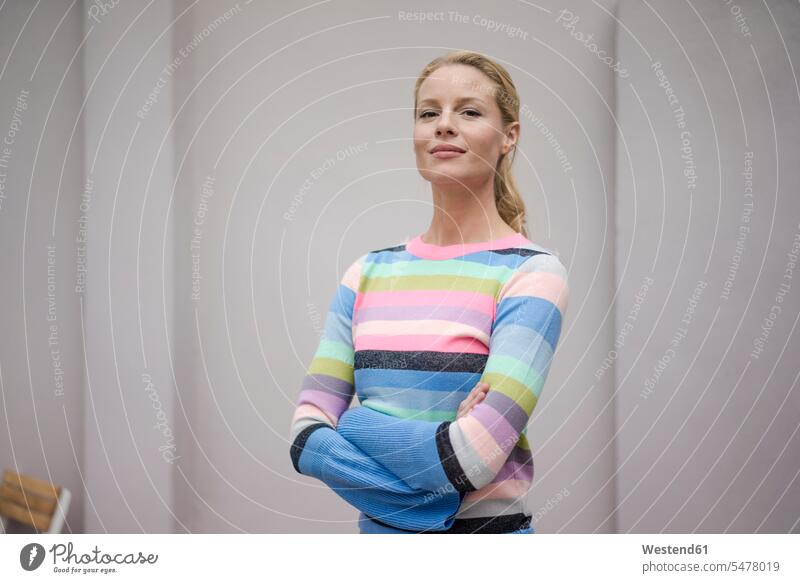 Portrait of beautiful blond woman, wearing striped pullover human human being human beings humans person persons caucasian appearance caucasian ethnicity