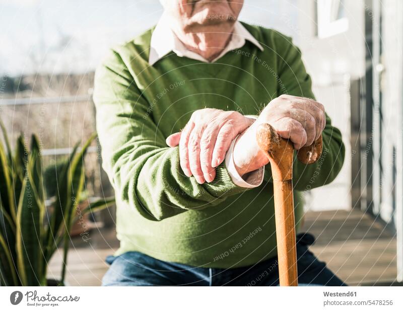 Senior man sitting at the window leaning on cane walking stick Hiking Sticks Walking Cane senior men senior man elder man elder men senior citizen rested on