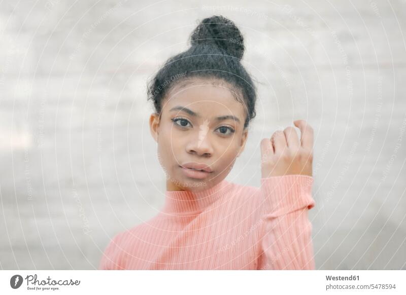 Portrait of a beautiful young woman behind glass pane human human being human beings humans person persons African black black ethnicity coloured