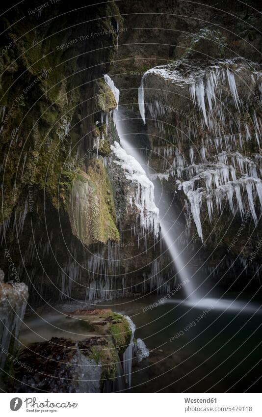 Hinanger waterfall in winter, Bavaria, Germany seasons hibernal chilly Cold Temperature Cold Weather icy icicles Bodies of Water body of water waters waterfalls