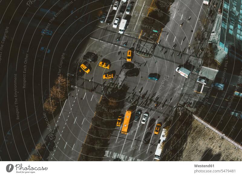 USA, New York, New York City, Aerial view of road intersection in Manhattan outdoors location shots outdoor shot outdoor shots day daylight shot daylight shots