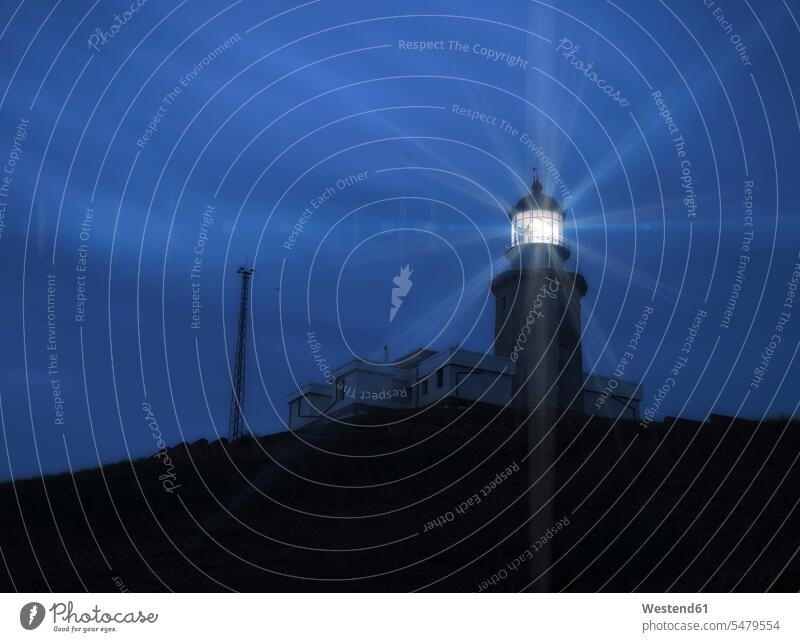 Spain, Faro de Matxitxako at blue hour coast beacon beacons Orientation evening in the evening copy space Direction directions evening mood atmosphere