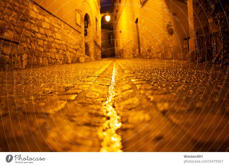Spain, Alquezar, lane in the night by night at night nite night photography illumination illuminations illuminated alley Laneway Surface Level worm's eye view