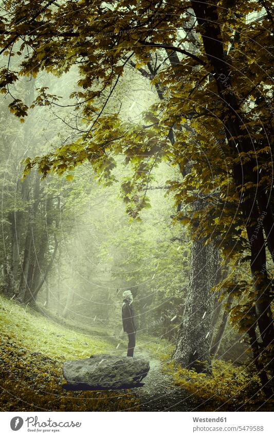 Man standing on footpath at forest in Wuppertal, Germany color image colour image day daylight shot daylight shots day shots daytime outdoors location shots