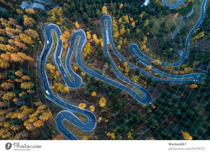 Switzerland, Canton of Grisons, Saint Moritz, Drone view of Maloja Pass in autumn outdoors location shots outdoor shot outdoor shots day daylight shot