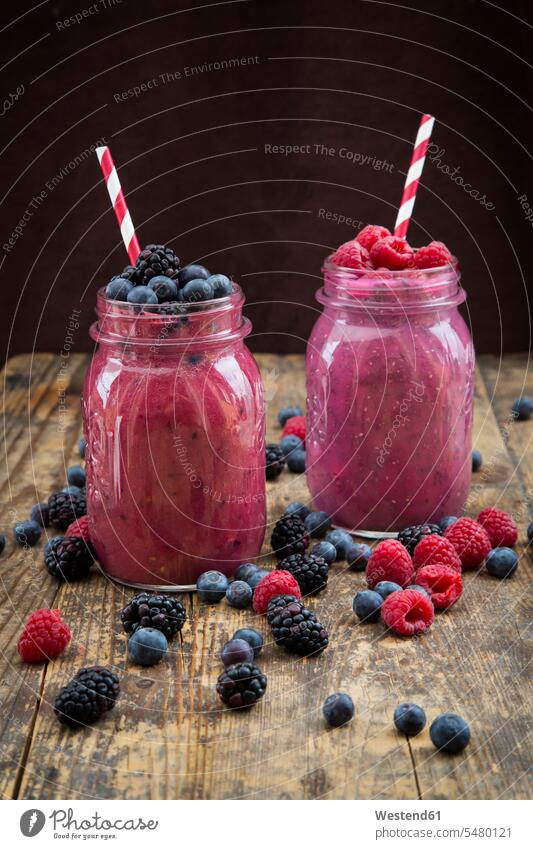 Two glasses of different fruit smoothies food and drink Nutrition Alimentation Food and Drinks Blackberry Smoothie Raspberry Raspberries healthy eating