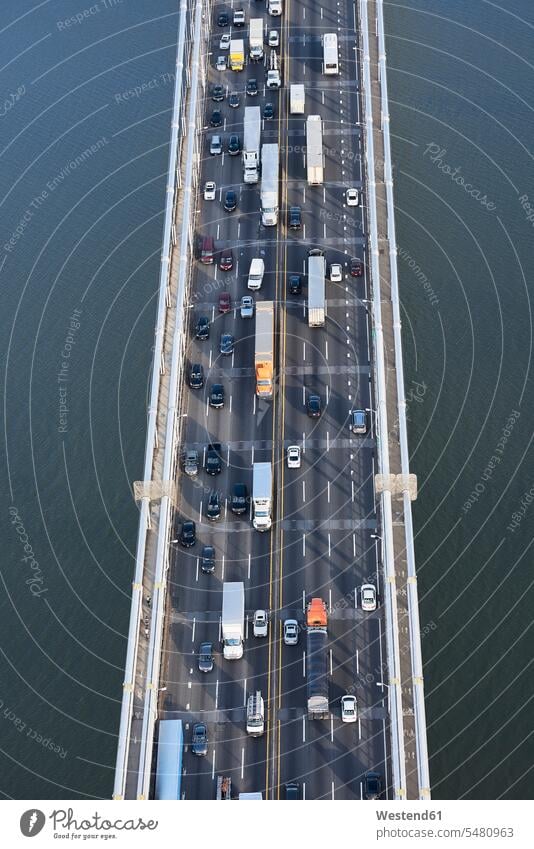 USA, New York City, traffic from Fort Lee across the Hudson River, aerial view River Hudson day daylight shot daylight shots day shots daytime Mobility mobile