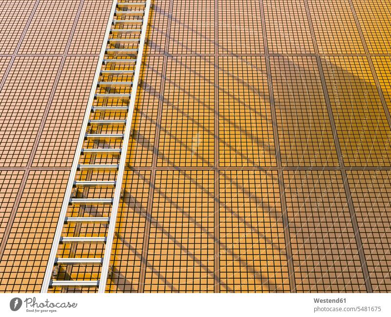 Ladder fixed at tiled wall, 3D Rendering concept concepts conceptual structure structures pattern patterns sunlight Sunlit full frame shadow shadows Shades