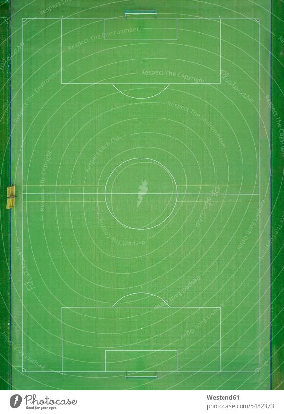 Empty football ground, top view rectangle Rectangles rectangular Absence Absent playing field sports field Sports Court pitch fields court goal goals lawn