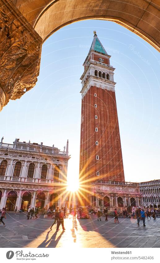 Italy, Venice, Campanile di San Marco landmark sight place of interest historic historical ancient Sun sunbeam sunbeams Sun Beam Sun Beams Sunray Sunrays