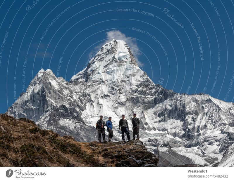 Nepal, Himalaya, Solo Khumbu, Ama Dablam, four Gurkhas in mountainscape mountaineering climber alpinists climbers Mountain Climber mountaineers