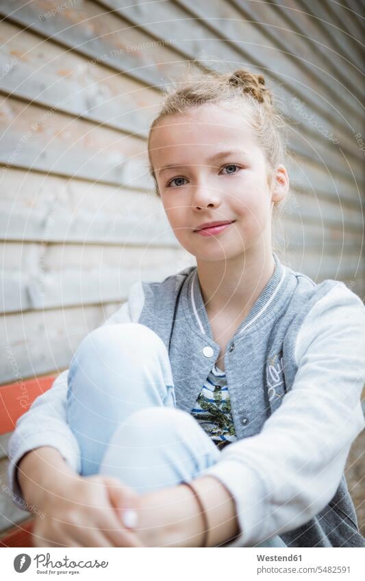 Portrait of smiling blond girl smile females girls portrait portraits blond hair blonde hair child children kid kids people persons human being humans