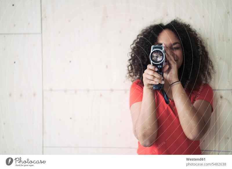 Young woman using old school camera human human being human beings humans person persons adult grown-up grown-ups grownup grownups female females women analog