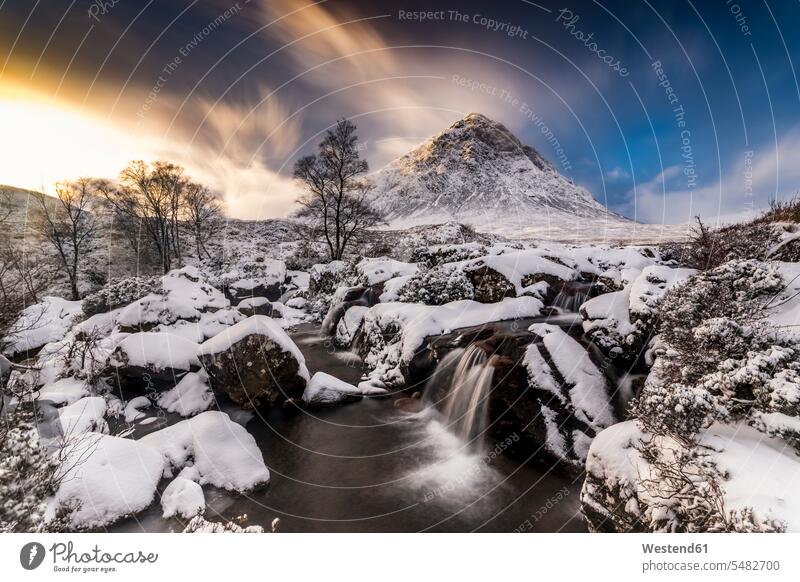 UK, Scotland, Glencoe, Buachaille Etive Mor in winter hibernal scenics sceneries scenery landscape scenic view natural naturally snow-covered snow covered