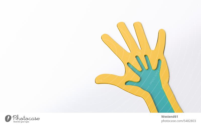 Yellow hand and integrated blue hand yellow two objects 2 integration imprint imprints white background Hand Print Hand Prints Handprints Size Difference