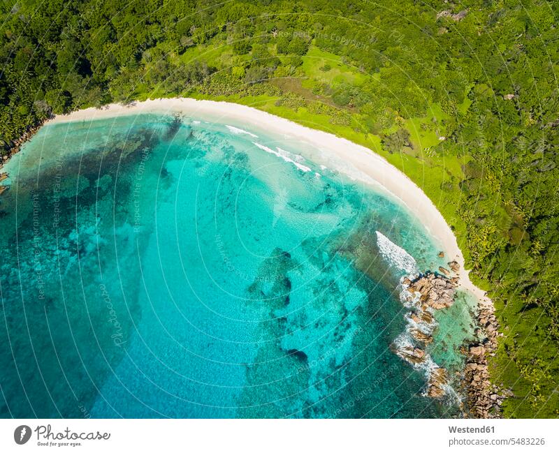 Seychelles, La Digue, View of the Anse Cocos beach, aerial view empty emptiness Tree Trees beauty of nature beauty in nature east coast sea ocean natural world