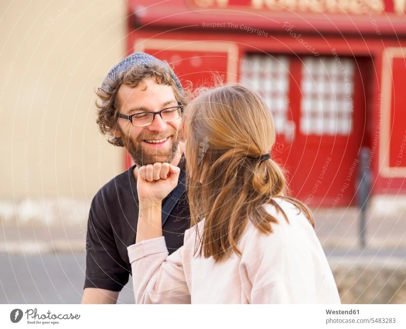 Young couple in love smiling smile teasing tease twosomes partnership couples people persons human being humans human beings caucasian caucasian ethnicity