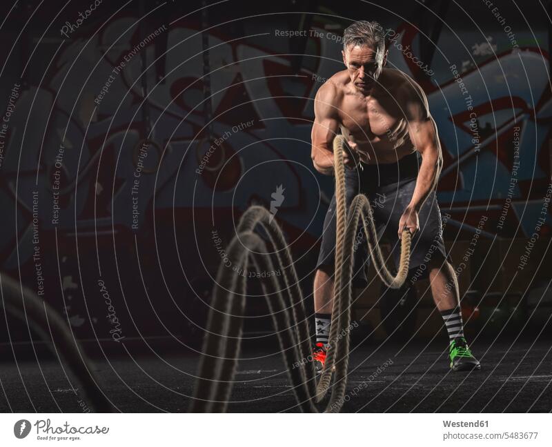 Mature crossfit athlete exercising with ropes caucasian caucasian ethnicity caucasian appearance european exercise exercises practising sportive sporting sporty