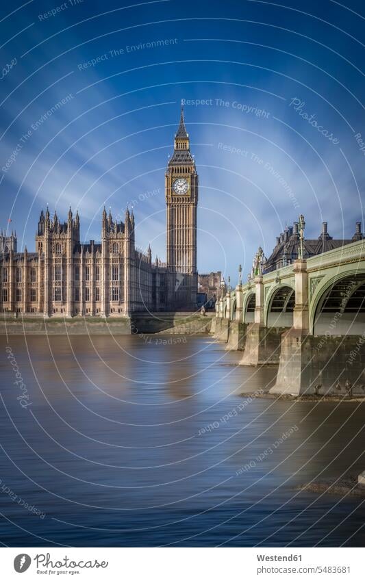UK, London, view to Big Ben, Westminster Bridge and Palace of Westminster journey travelling Journeys voyage Long Exposure Time Exposed Time Exposure bridge
