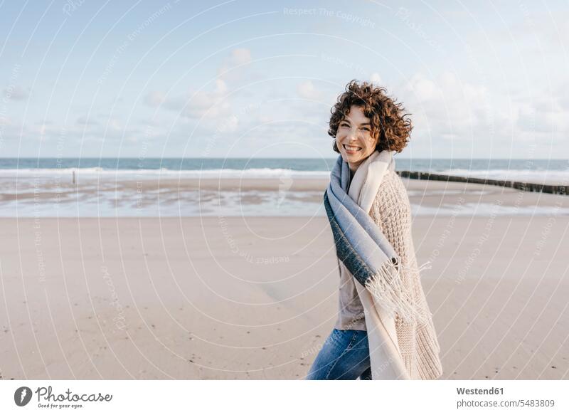 Portrait of happy woman on the beach beaches females women happiness Adults grown-ups grownups adult people persons human being humans human beings vacation