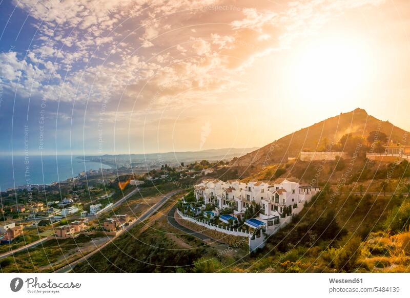 Spain, Andalusia, Marbella at sunset evening in the evening evening light tourism touristic vastness wide Broad Far copy space wideness Costa del Sol townscape