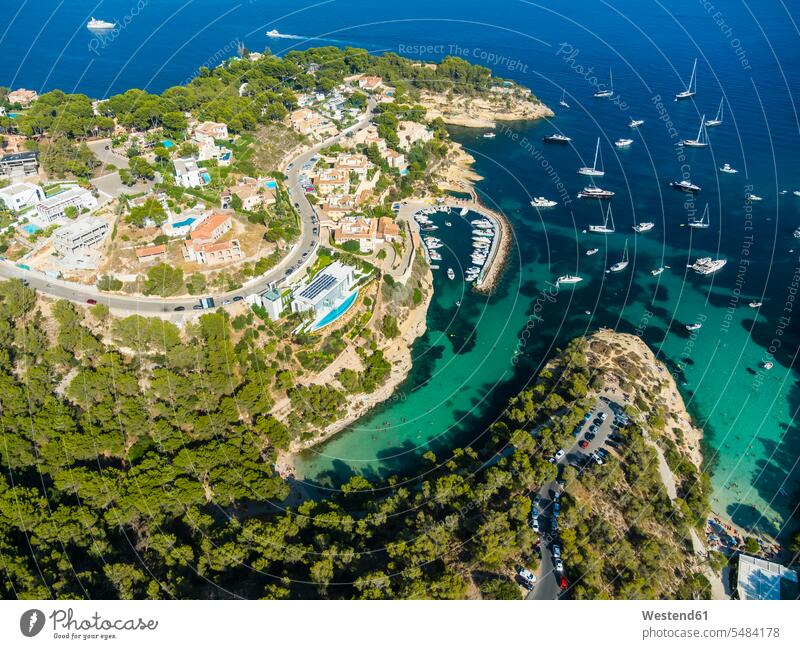 Spain, Mallorca, Palma de Mallorca, Aerial view, El Toro, Villas and yachts near Portals Vells Travel destination Destination Travel destinations Destinations