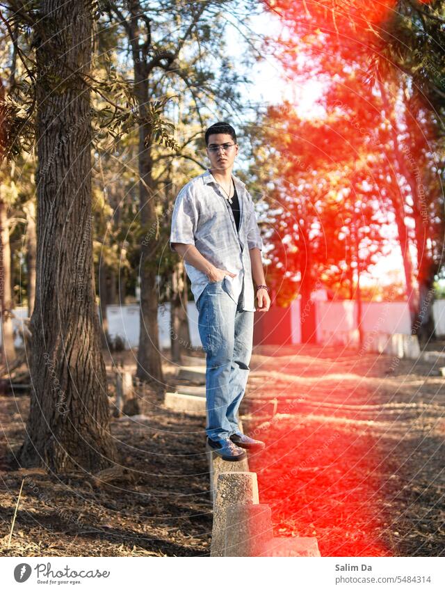 Outdoor portrait of a stylish male in a natural environment outdoors Style man nature Environment Forest Air Fresh fresh air freshness Fashion fashionable Model