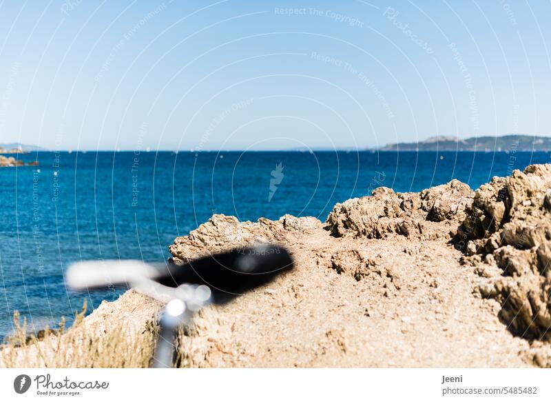 By bike by the sea Ocean Blue Rock Cote d'Azur France Summer Blue sky coast Vacation & Travel Water Mediterranean Relaxation active Mediterranean sea