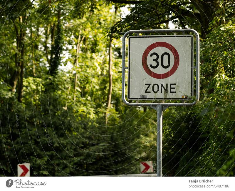 Zone 30 speed limit, sign in greenery 30 mph zone zone 30 Speed limit Road sign Safety noise protection Signs and labeling Road traffic Signage Exterior shot