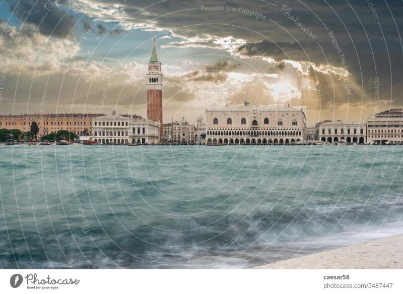 The St. Mark's Square in Venice during Bad Weather and High Tide venice iconic clouds sky sunrise sunset dusk sunbeam sunrays typical long exposure scene