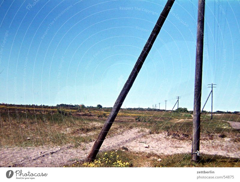 Hiddensee Ocean Sky blue Telegraph pole Sandy path Steppe Loneliness Landscape Baltic Sea Far-off places prairie Freedom