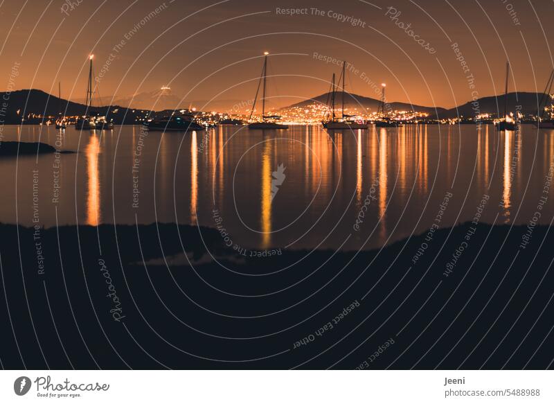 Sea of lights clearer Night Long exposure Sailboat Yachts Mountain Town Night shot Lighting Ocean Bay Moody Dark Evening Landscape Cote d'Azur Vacation & Travel