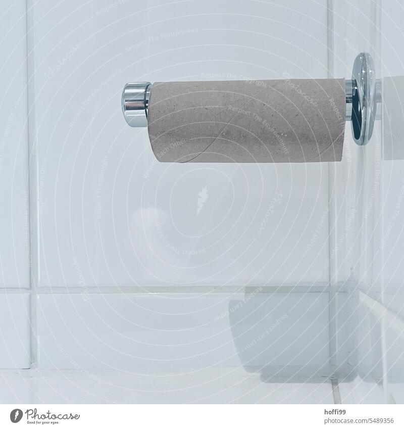 The toilet paper is out - what now ... Toilet paper roll Toilet paper holder Empty used Coil Hygiene product minimalism void Panic Clean Bathroom installation